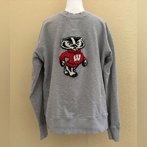 Wisconsin Badgers Sweatshirt Mens Large Gray Hillflint Crewneck Bucky NCAA Logo